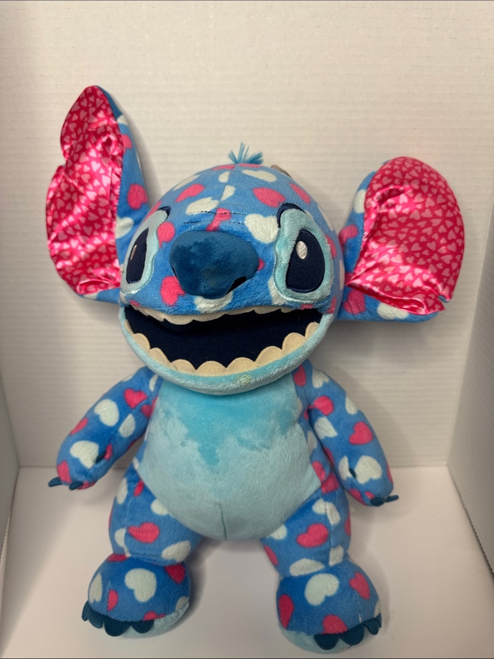 Disney Blue Stitch Heart-Print Plush with Pink Inner Ears Build a Bear edition